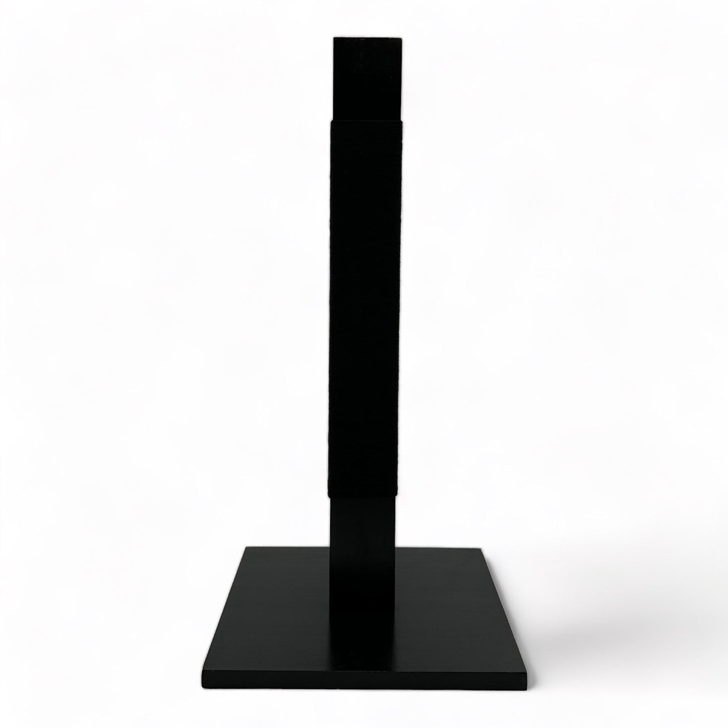 Black reusable solid wood cat scratching post looped in black cotton cord 
