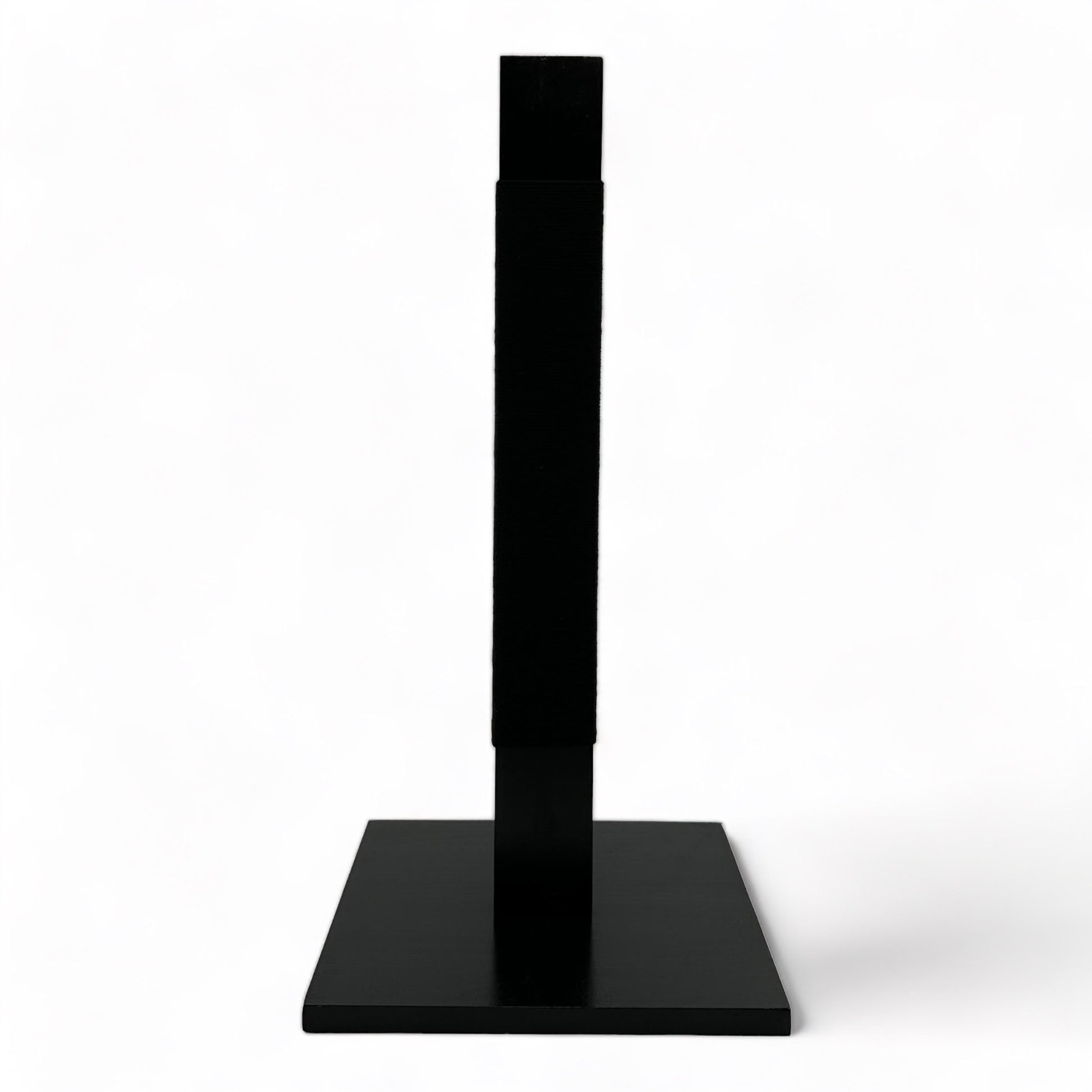 Black reusable solid wood cat scratching post looped in black cotton cord 